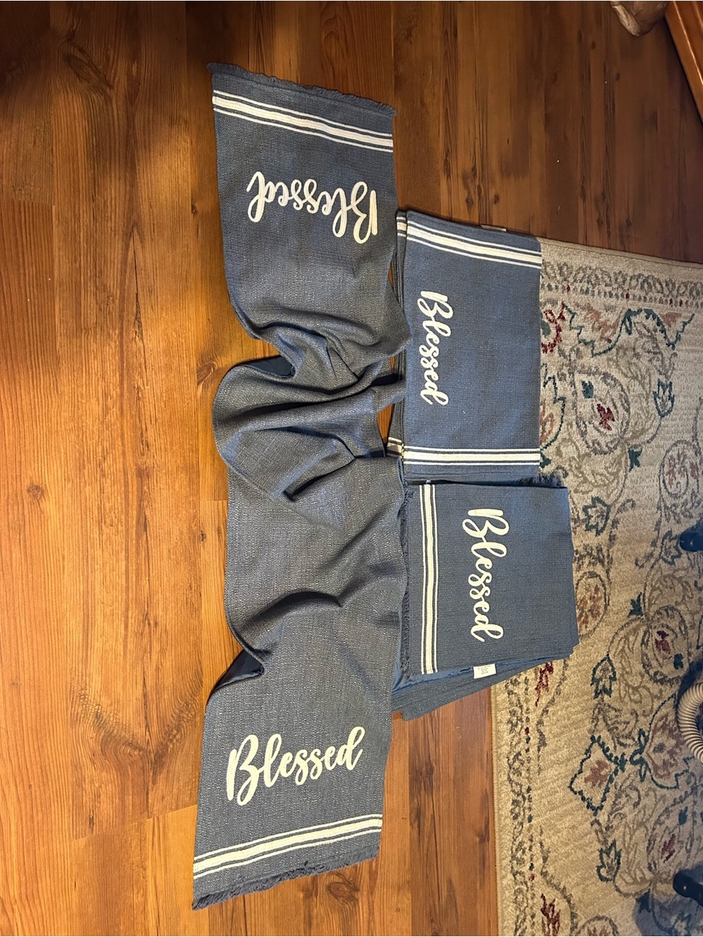 Source Unknown Blue 'Blessed' Table Runner and Napkins Set